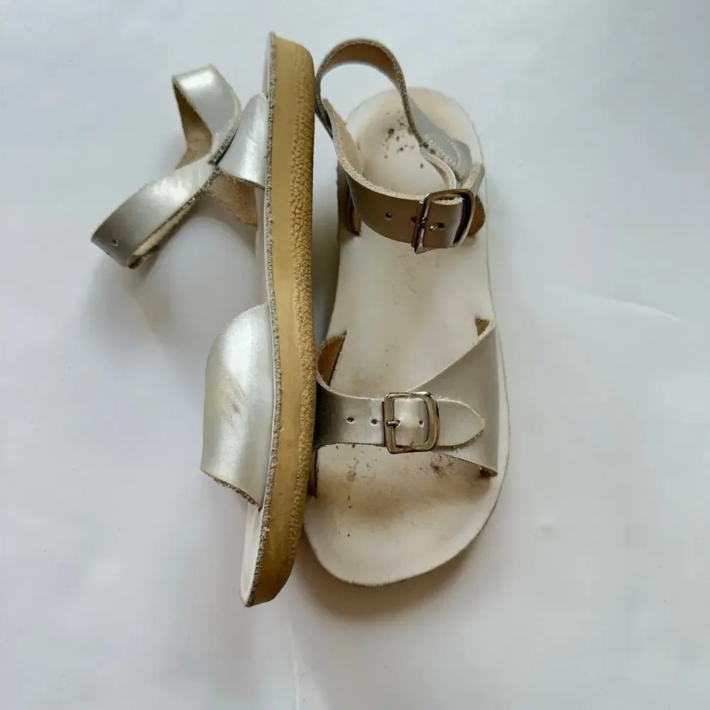 Saltwater Surfer White Leather Sandals - Girls Size 12